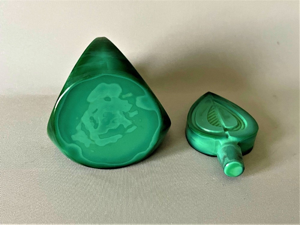 A gorgeous silver mounted Art Deco malachite scent bottle View VI