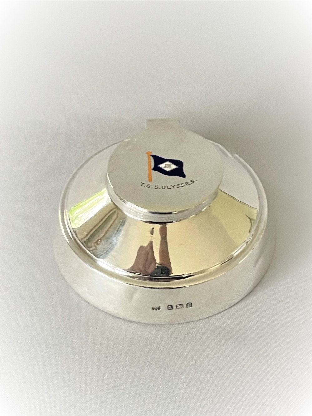 A rare silver & enamel  T S S Ulysses inkwell