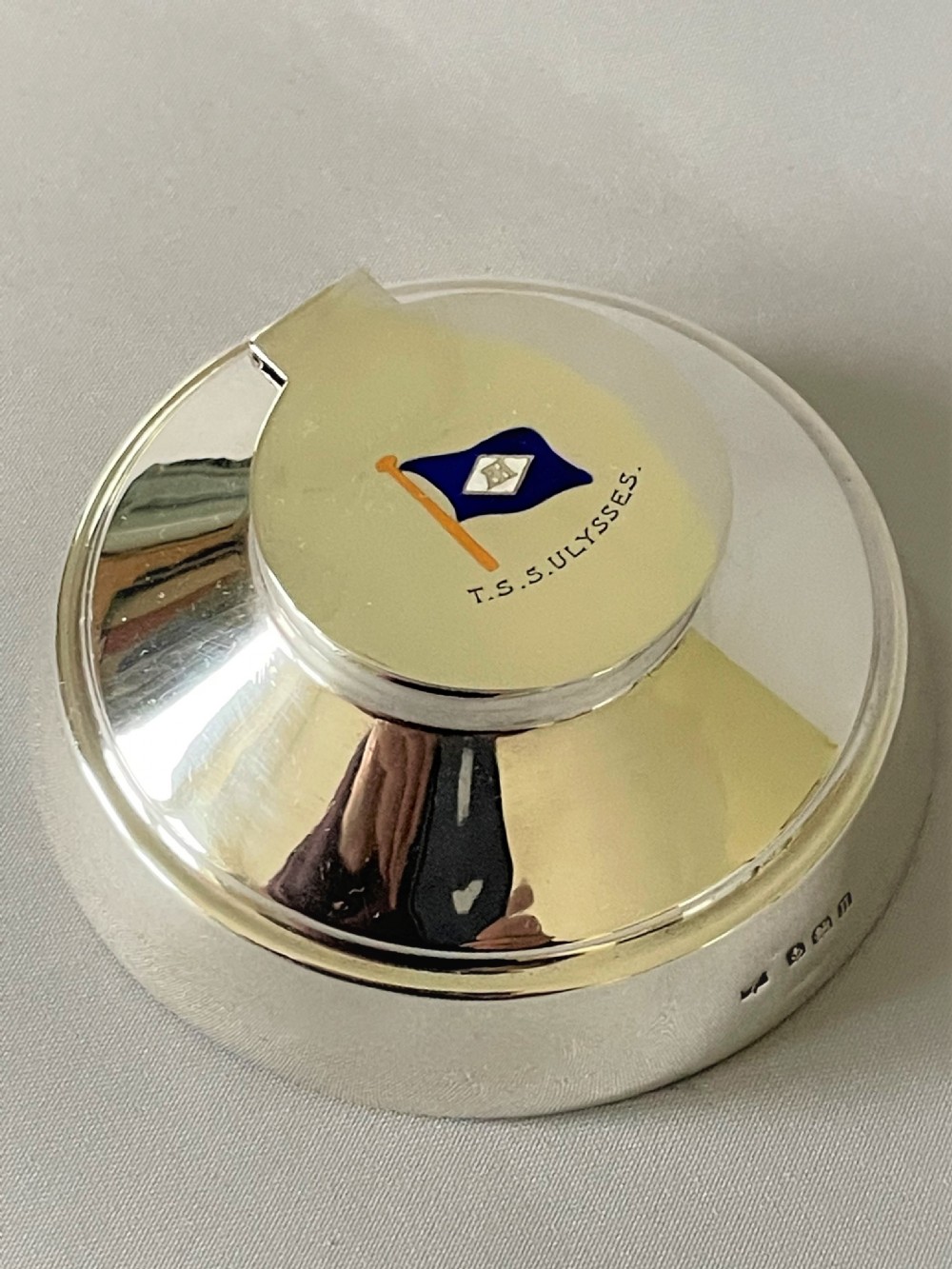 A rare silver & enamel  T S S Ulysses inkwell View VII