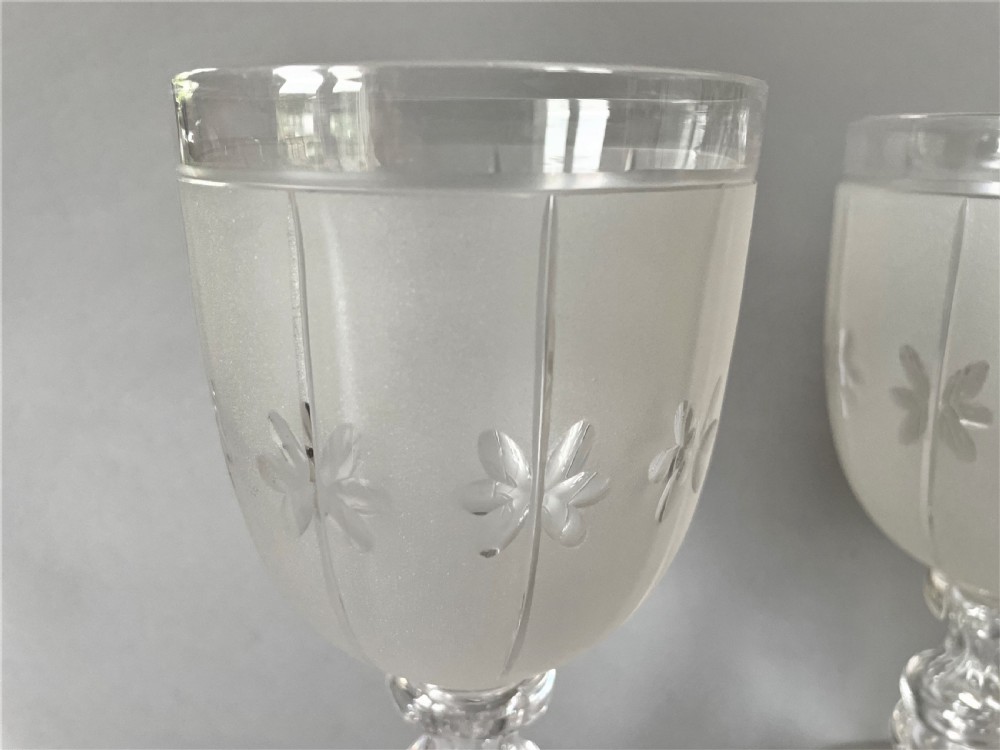 A Handsome Pair Of Victorian Frosted & Cut Wine Goblets View IV