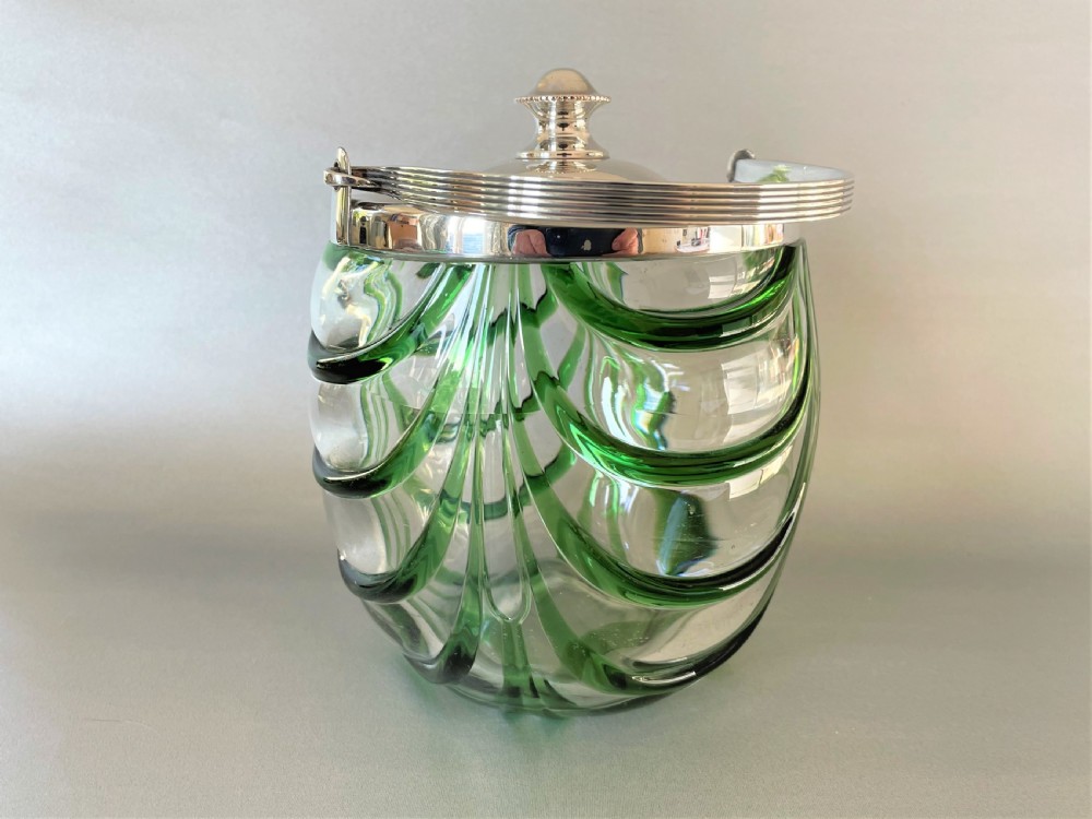 A superb Art Nouveau silver plated biscuit barrel View V
