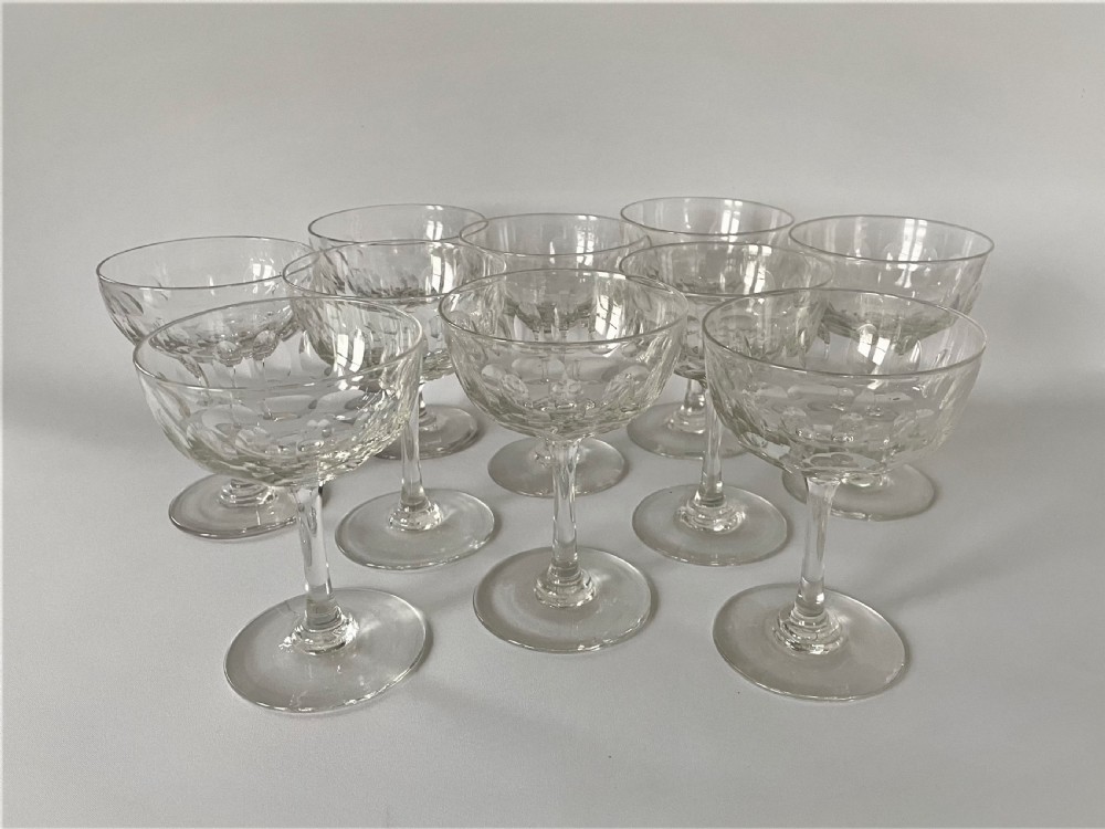 A rare set of 10 Victorian cut glass champagne coupes