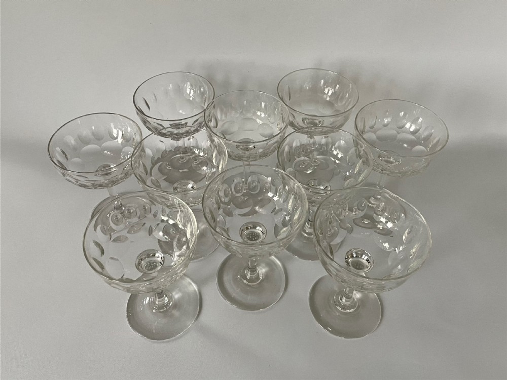 A rare set of 10 Victorian cut glass champagne coupes View II