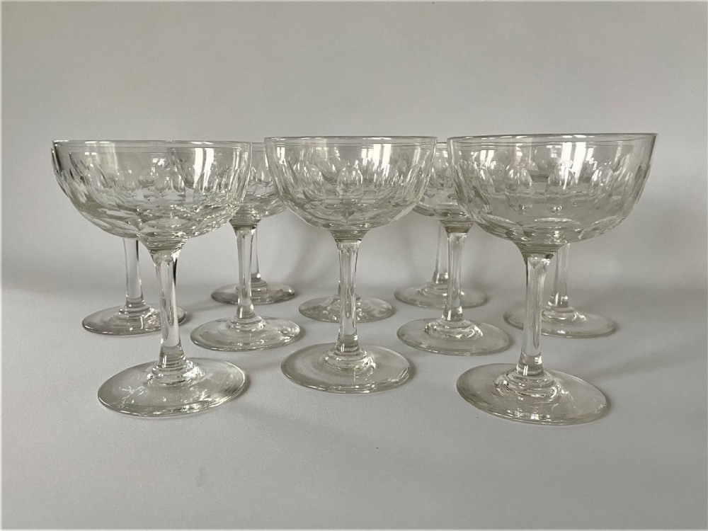 A rare set of 10 Victorian cut glass champagne coupes View III