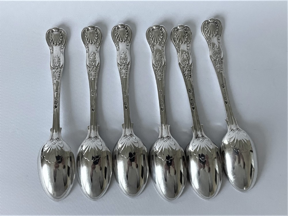 A fine set of 6 Kings pattern Victorian silver teaspoons View V