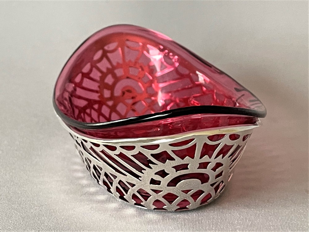 A lovely Edwardian silver & cranberry glass bonbon boat View VI