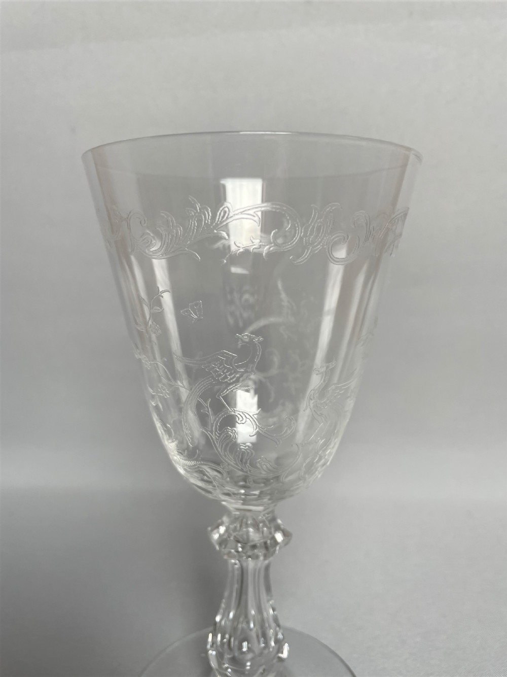 A delightful Edwardian etched & cut wine goblet View II