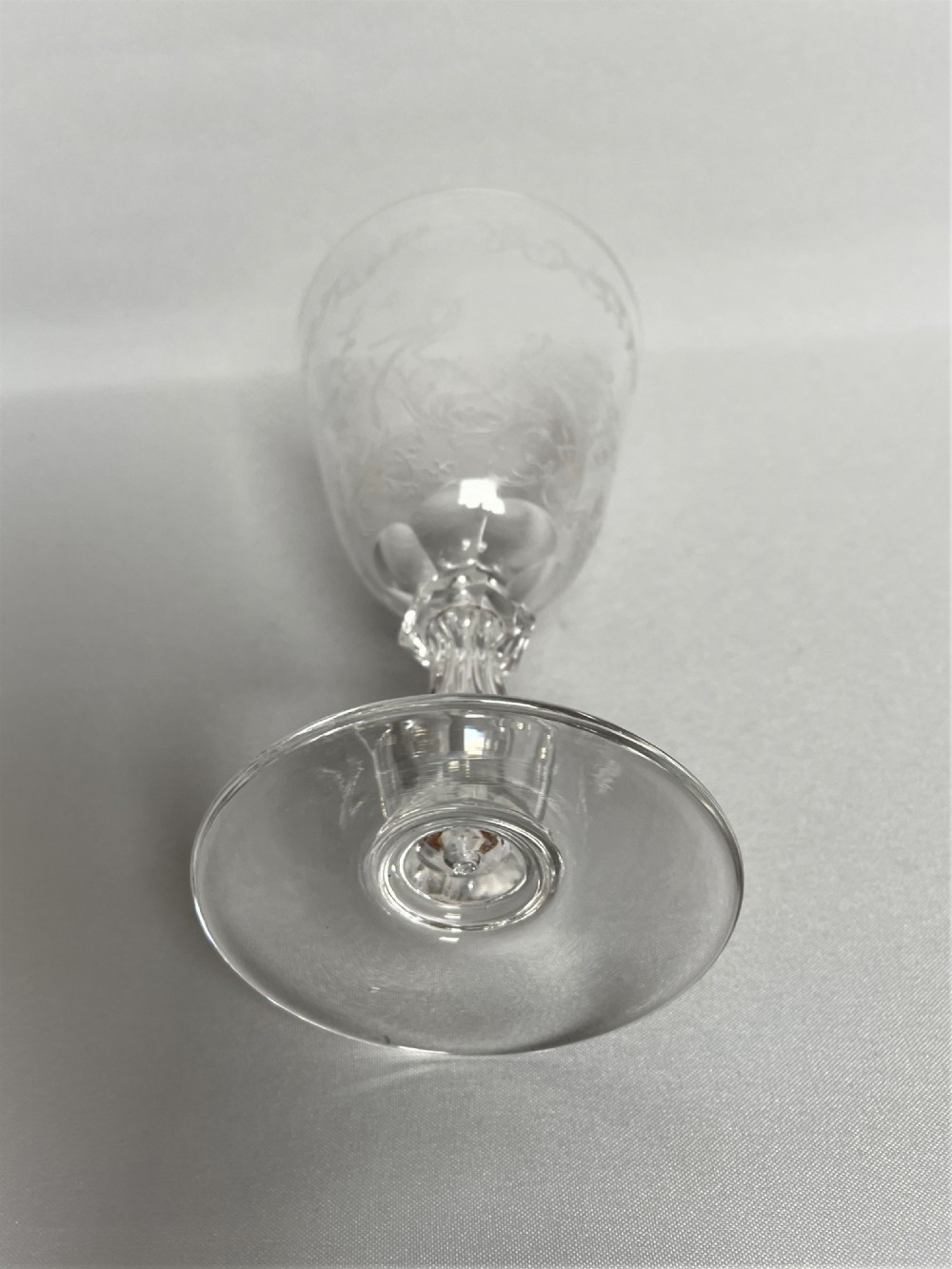 A delightful Edwardian etched & cut wine goblet View IV