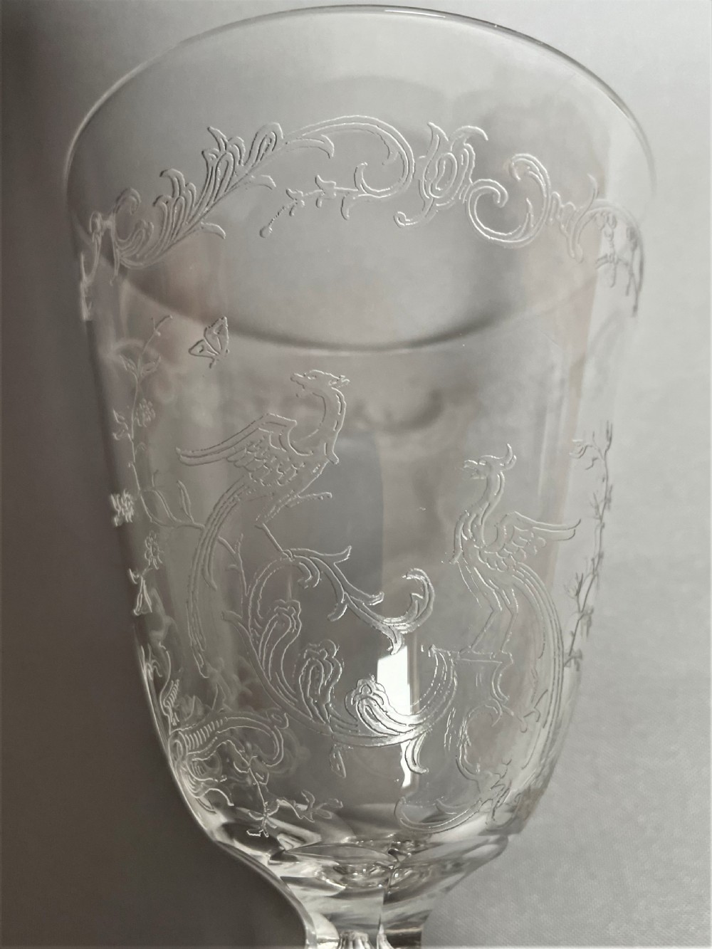 A delightful Edwardian etched & cut wine goblet View V