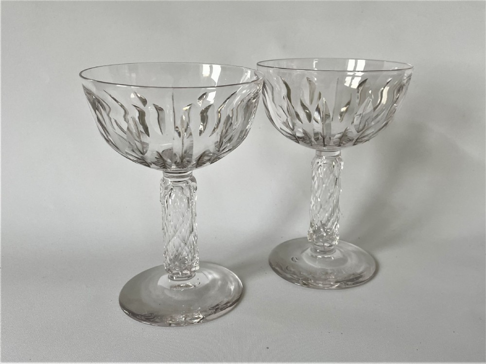 A gorgeous pair of Victorian 'bark stem' cut glass champagne coupes View II