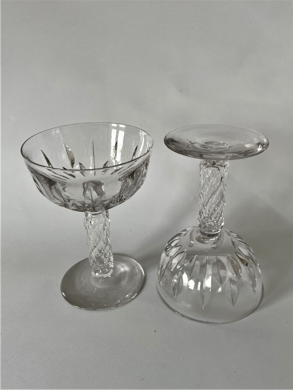 A gorgeous pair of Victorian 'bark stem' cut glass champagne coupes View VI