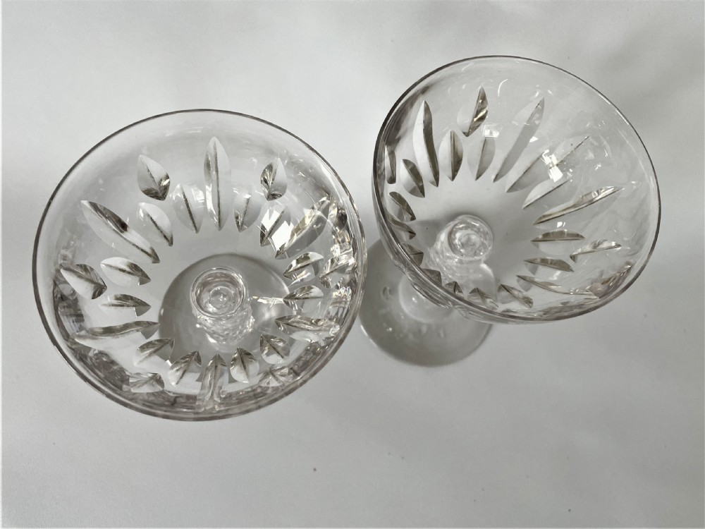 A gorgeous pair of Victorian 'bark stem' cut glass champagne coupes View VII