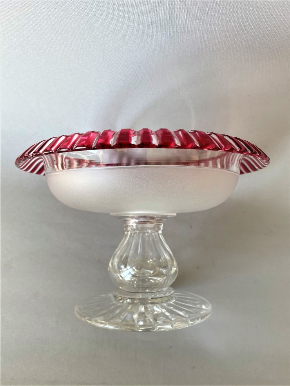 A Victorian cranberry edged cut glass comport View VI