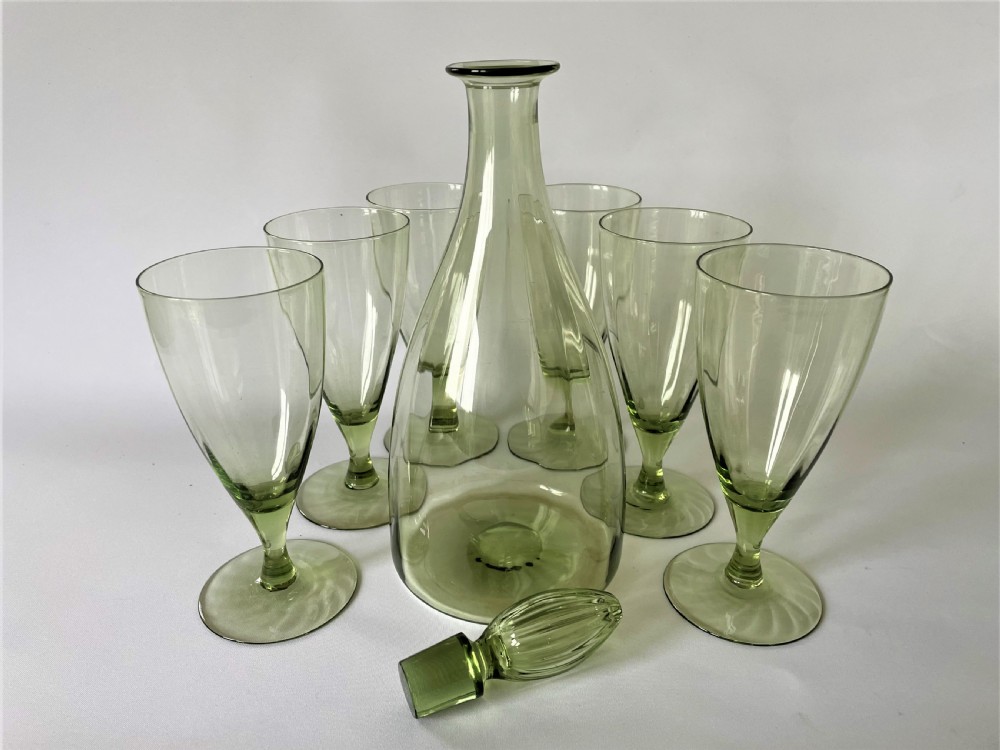 A fine Whitefriars sea green wine set View VI