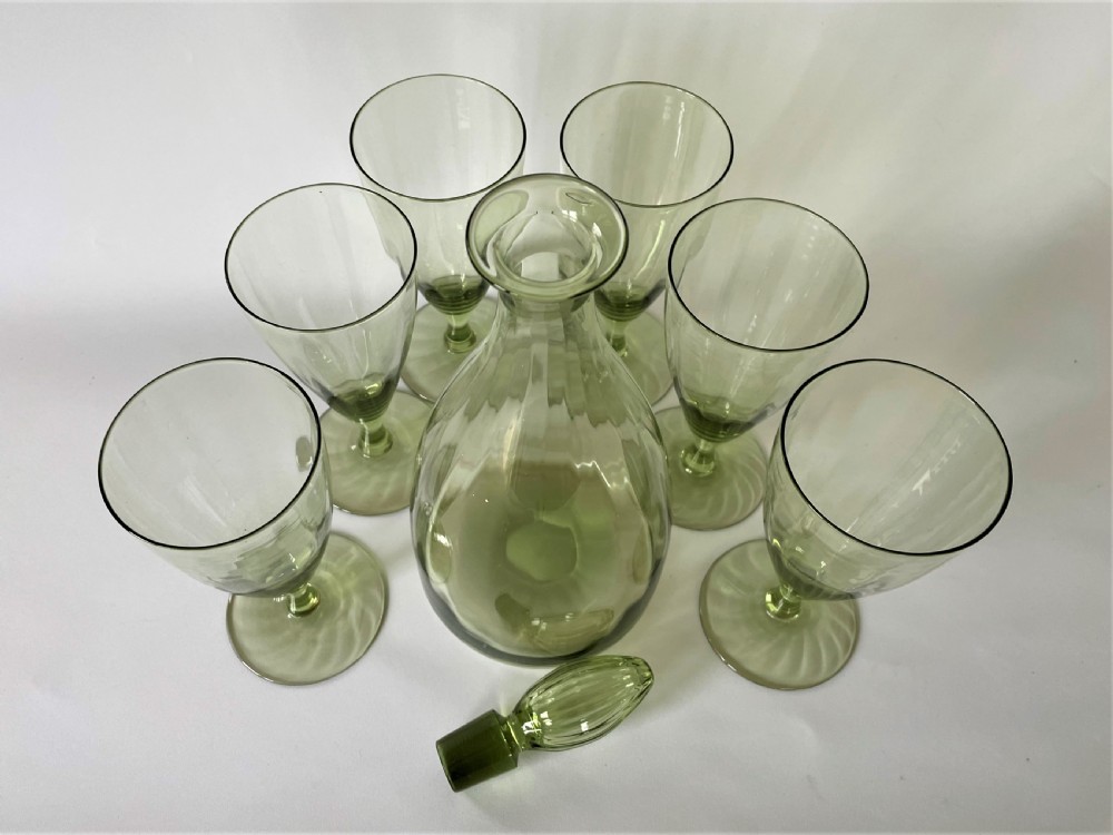 A fine Whitefriars sea green wine set View VII