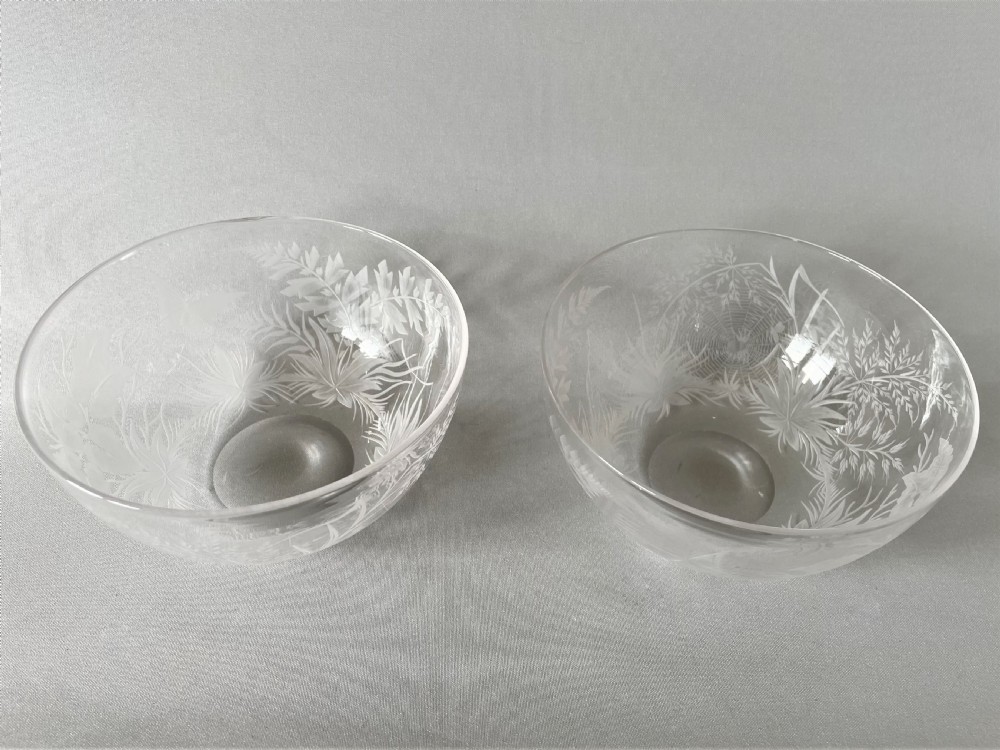 A lovely pair of naturalistic Victorian etched finger bowls View II