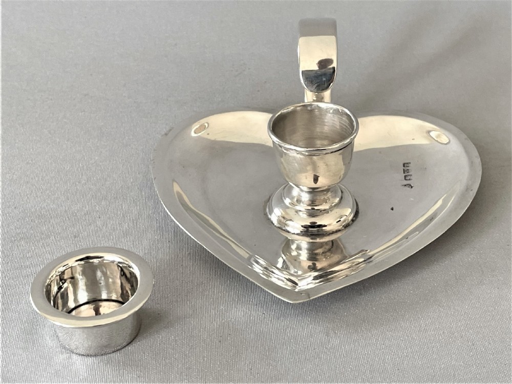 A lovely Chester silver heart shaped chamber stick View III