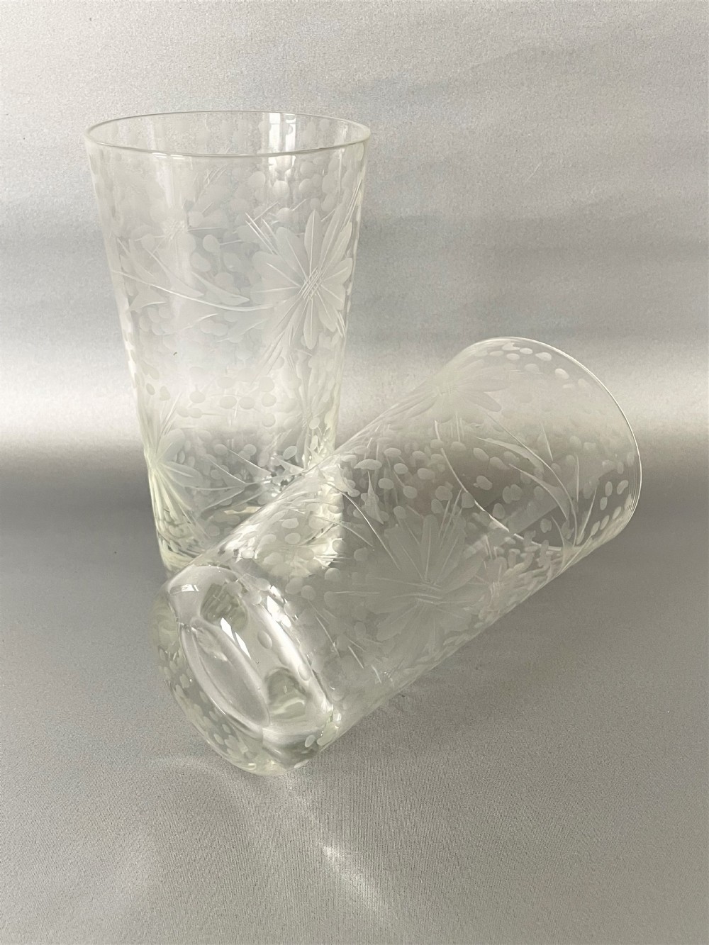 An attractive pair of late Victorian etched pint glasses View V