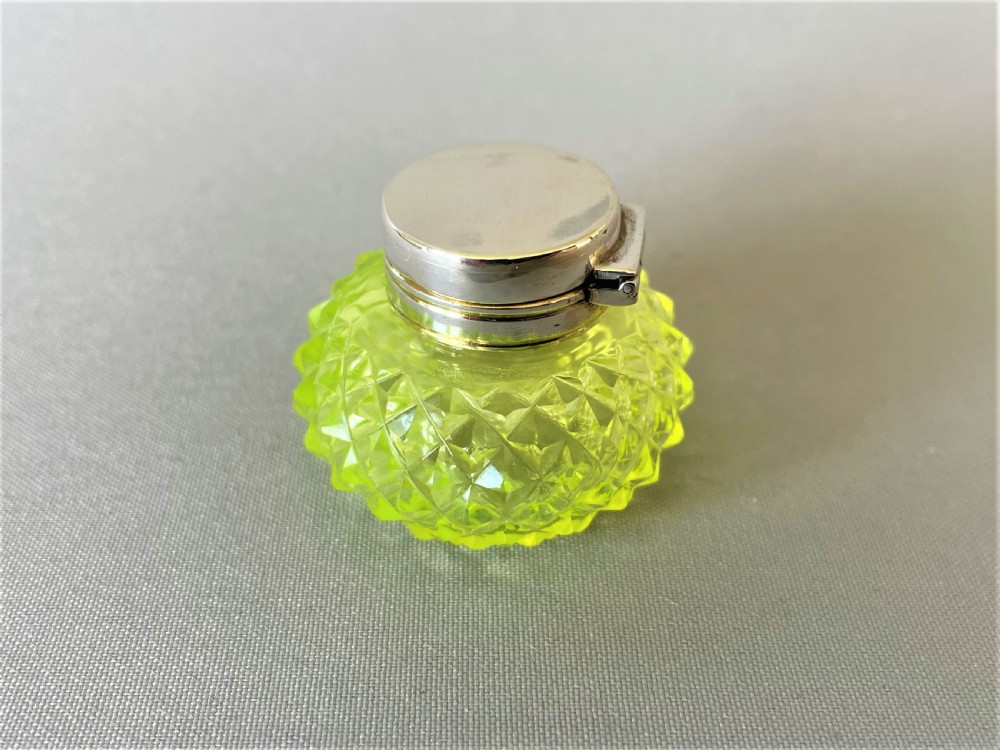 A rare Victorian silver & uranium glass vinaigrette