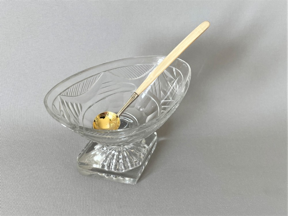  A superb Georgian cut glass boat salt with period silver gilt spoon View III