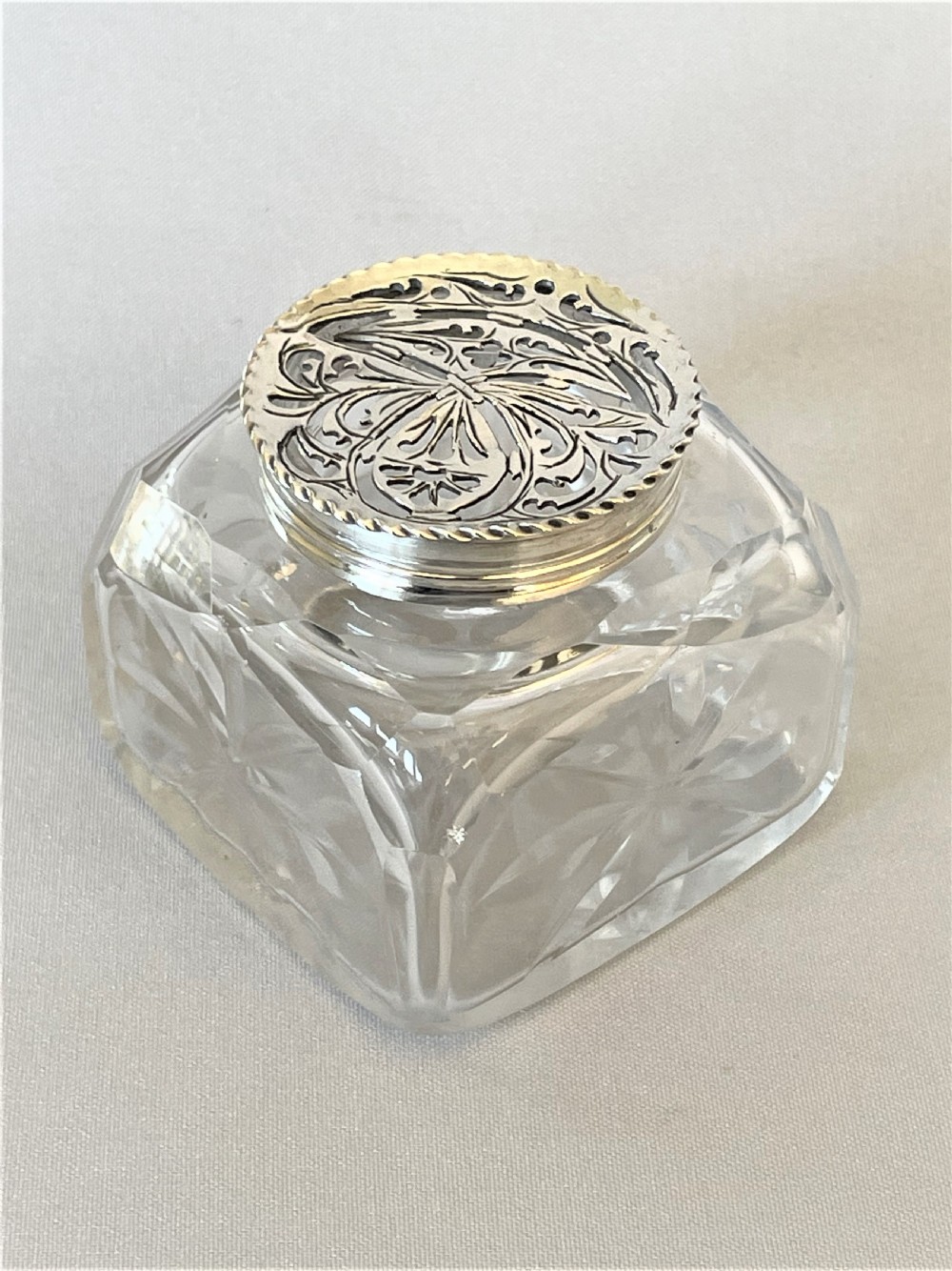 A gorgeous late 18th Century silver & cut glass pounce pot