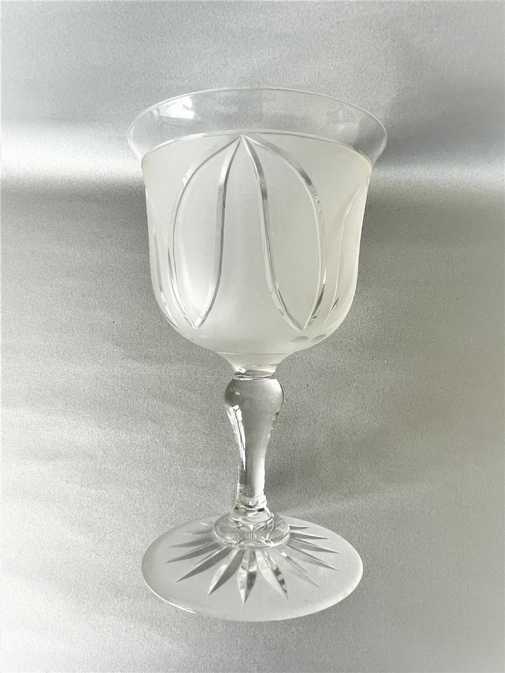 A very large Victorian frosted & cut glass goblet View V