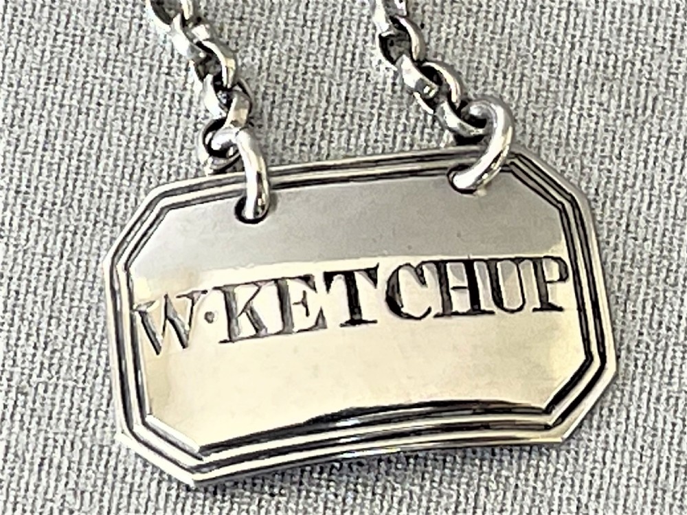 An extremely rare Walnut Ketchup Georgian silver bottle ticket View III