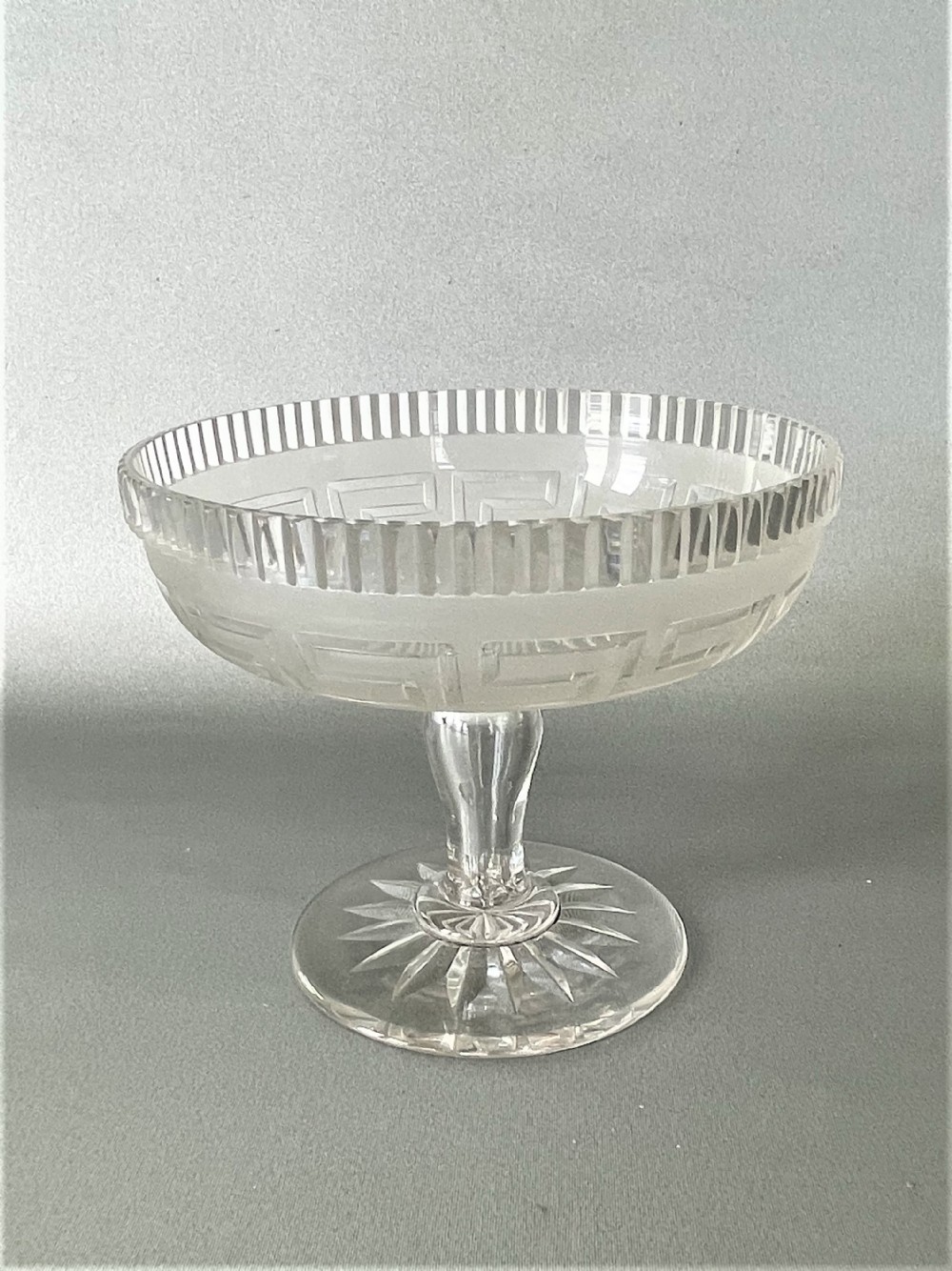 A small Victorian pedestal dish with frosted Greek Key decoration