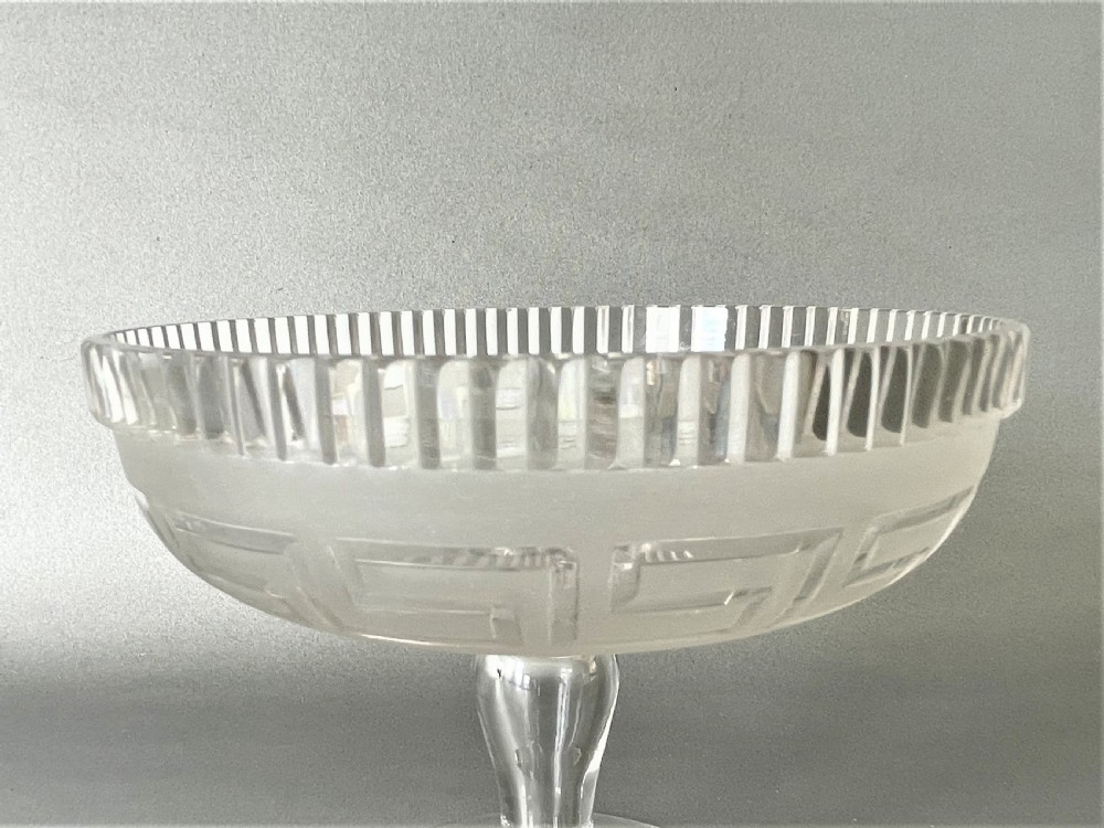 A small Victorian pedestal dish with frosted Greek Key decoration View IV