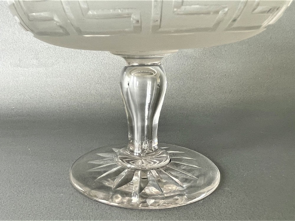A small Victorian pedestal dish with frosted Greek Key decoration View V