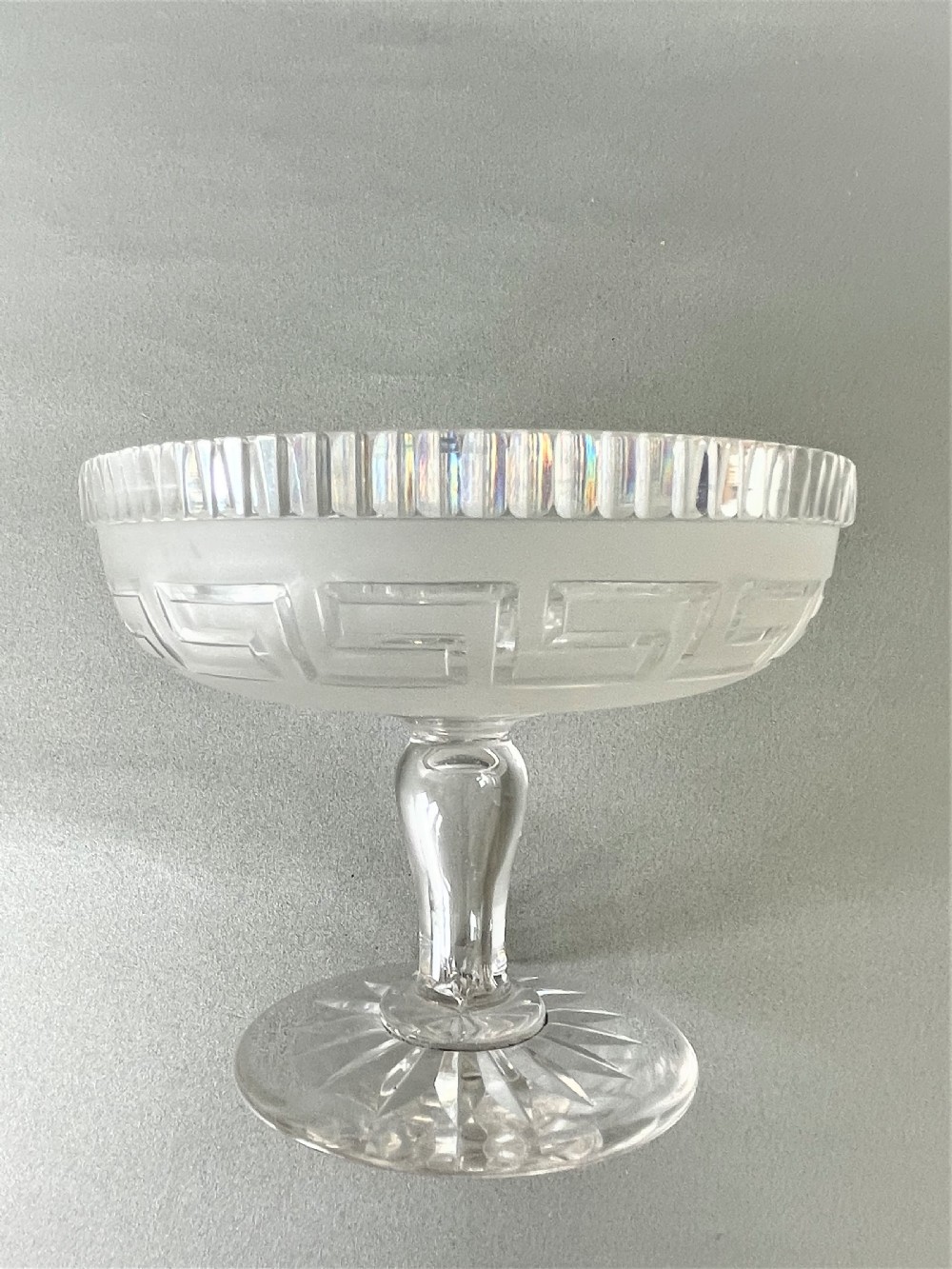 A small Victorian pedestal dish with frosted Greek Key decoration View VI