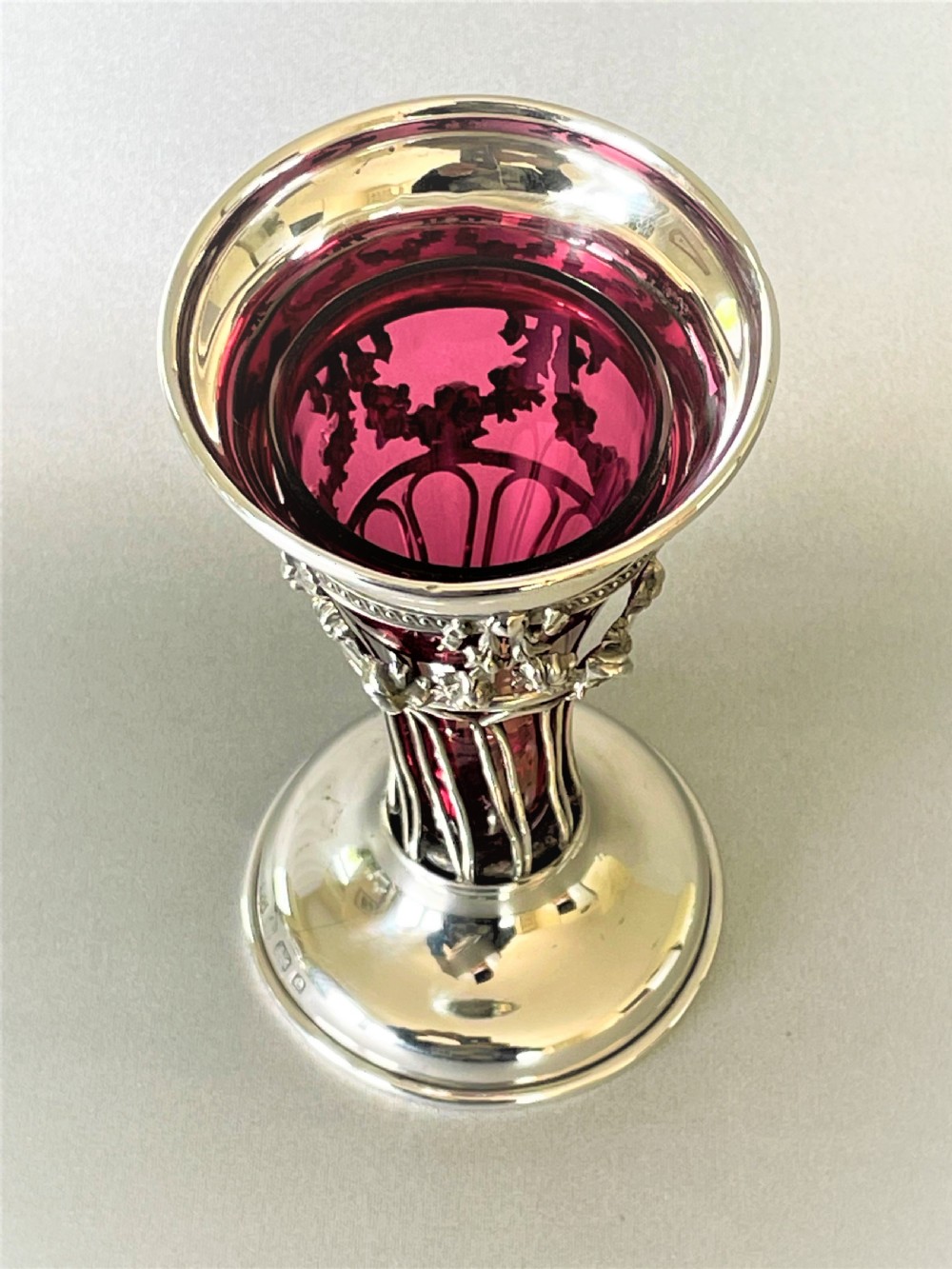 A pretty Edwardian silver & cranberry glass bud vase View II