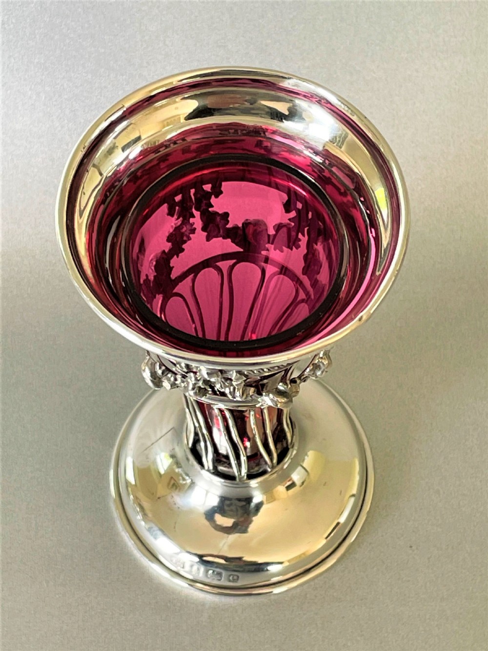 A pretty Edwardian silver & cranberry glass bud vase View IV