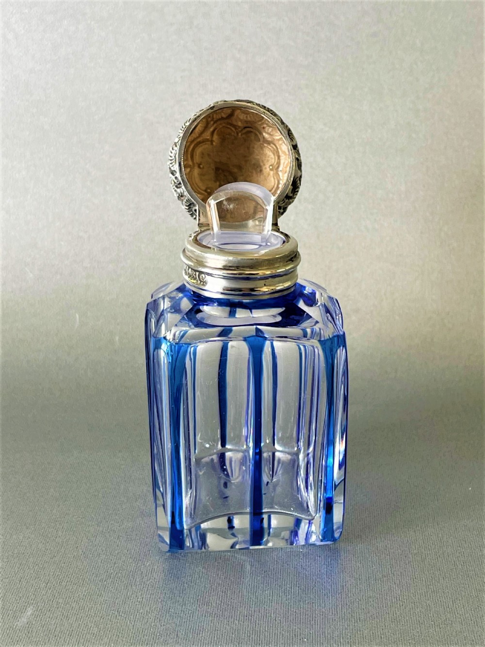 A gorgeous silver mounted flashed blue scent bottle View IV