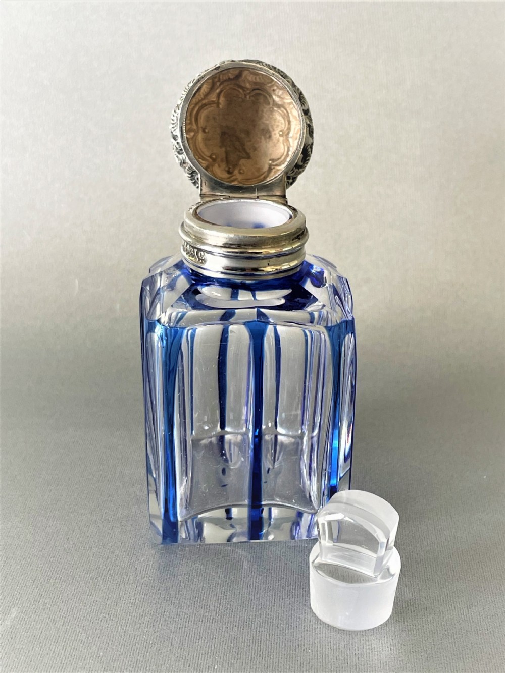 A gorgeous silver mounted flashed blue scent bottle View VI