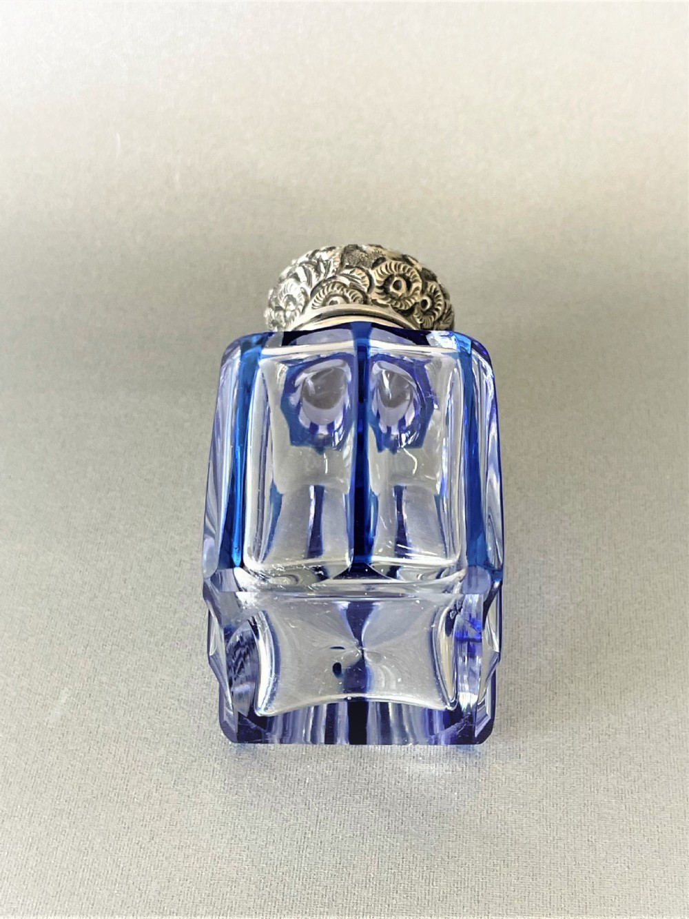 A gorgeous silver mounted flashed blue scent bottle View VIII