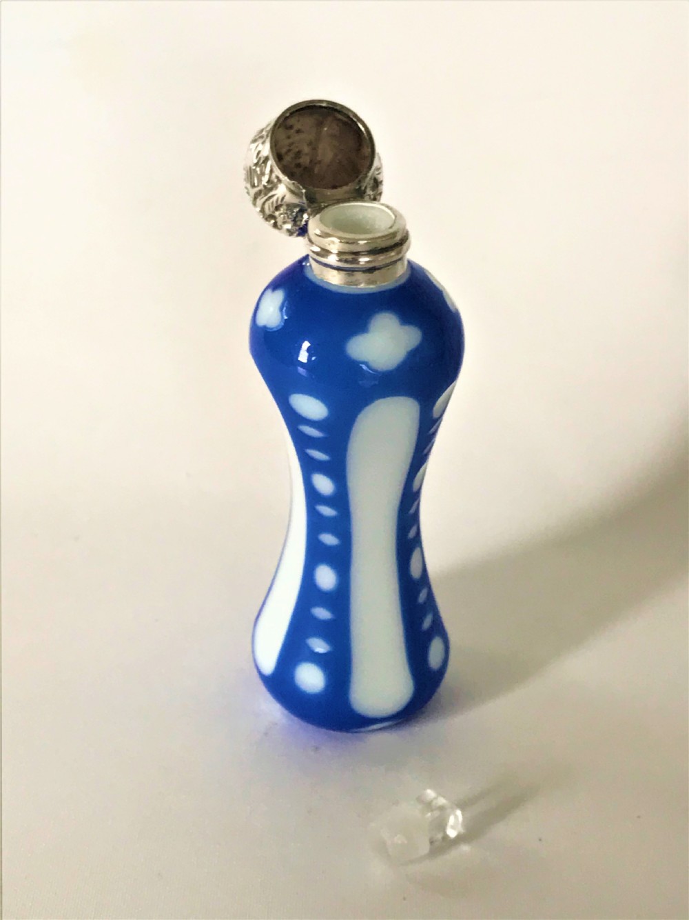 A rare Victorian silver mounted glass overlay scent bottle View III
