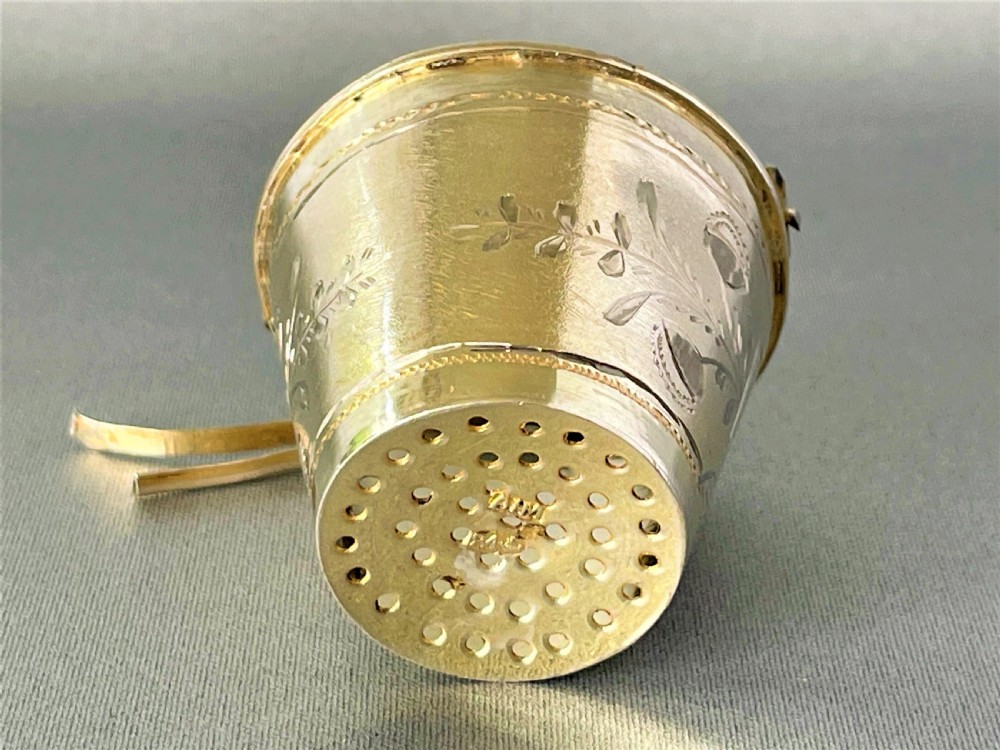 A superb pre-revolution Russian silver gilt novelty tea strainer View IV