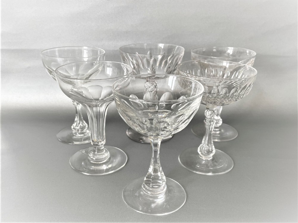 A superior harlequin set of 6 Victorian cut glass champagne coupes
