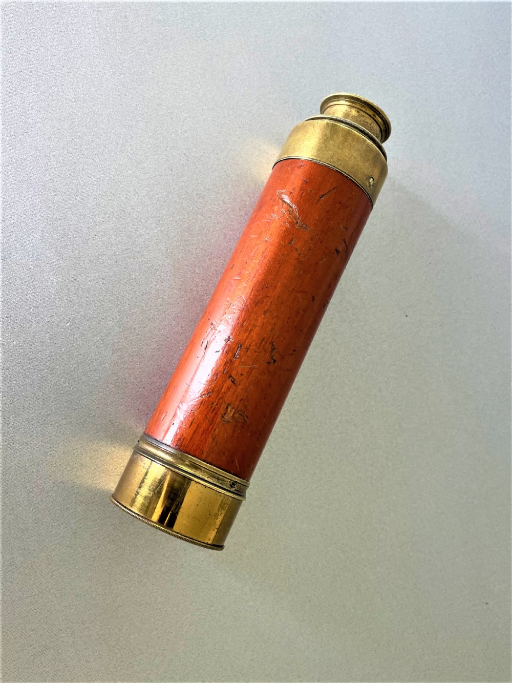 A Victorian 3 draw brass & mahogany telescope View V