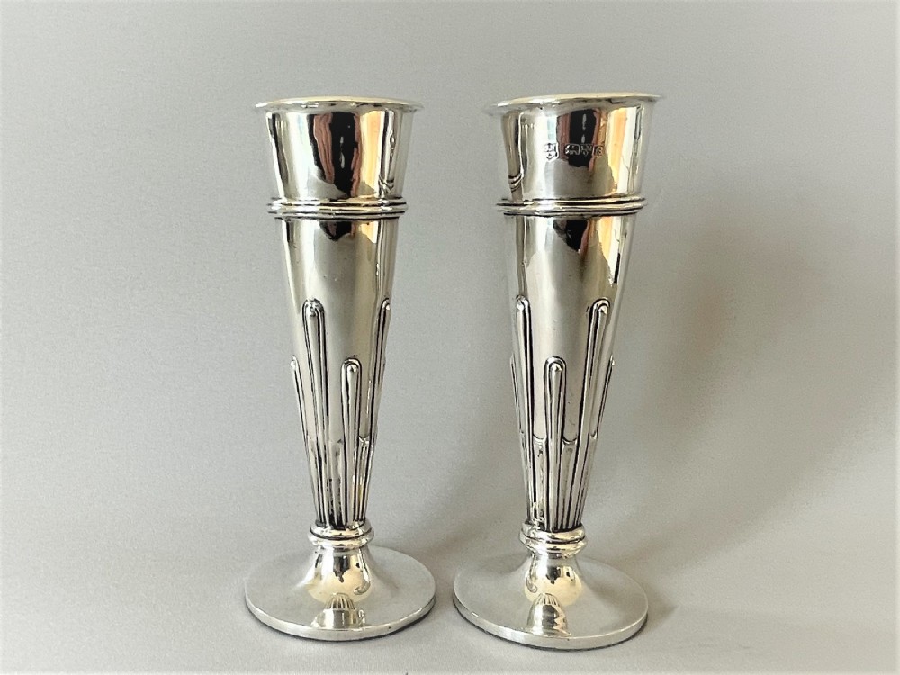 A Pair Of Edwardian Chester Silver Posy Vases View II