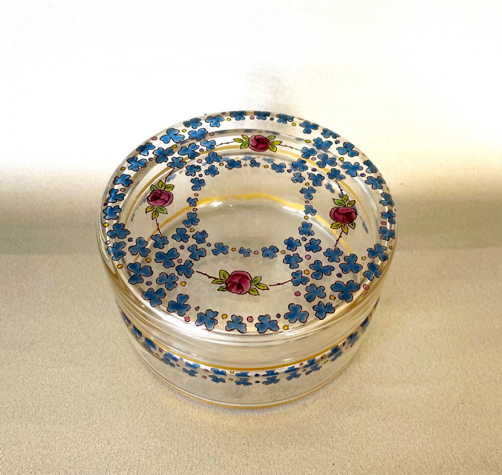 A delightful French enamel painted trinket/powder pot View II