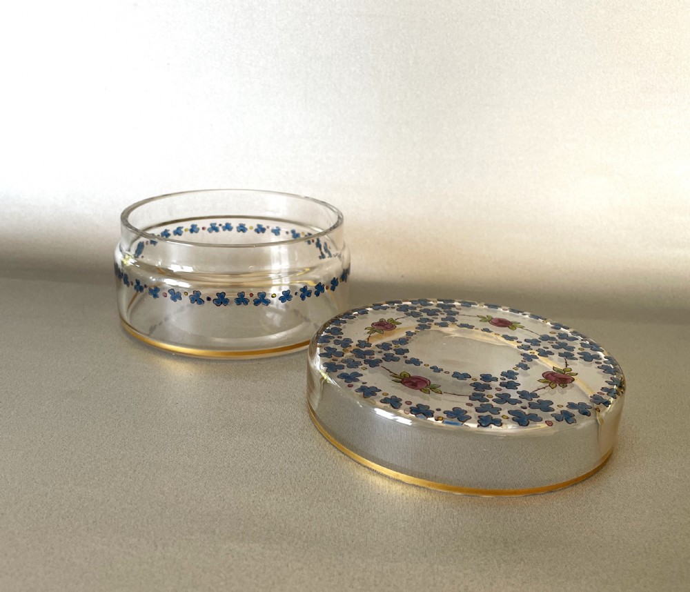 A delightful French enamel painted trinket/powder pot View V