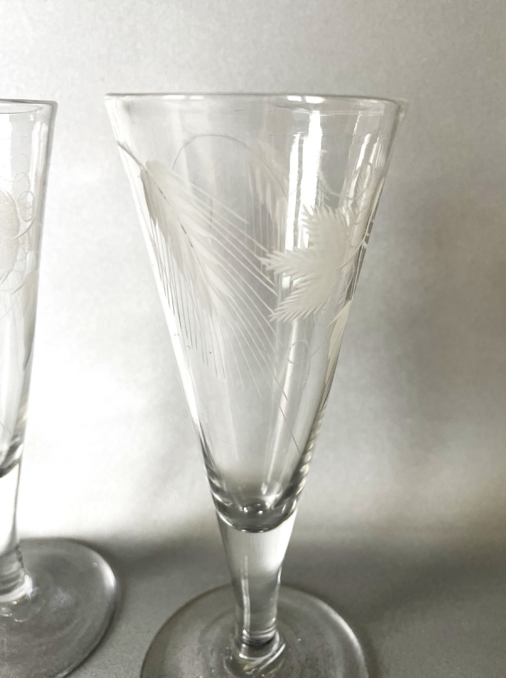 A fine pair of 18th Century etched ale glasses View III