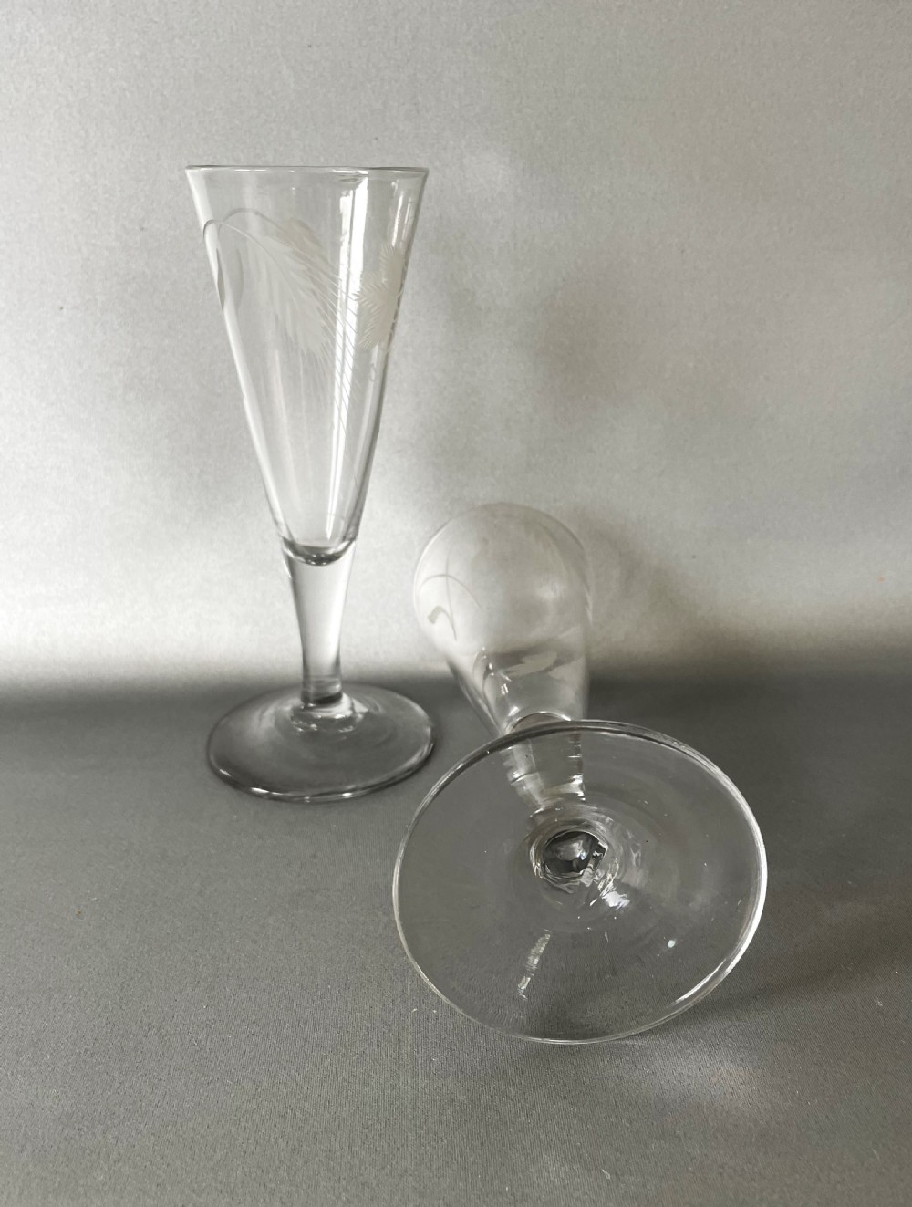 A fine pair of 18th Century etched ale glasses View V