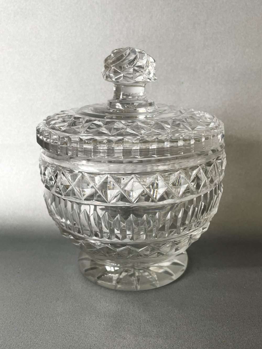 A fabulous Georgian cut glass preserve jar & silver spoon View III