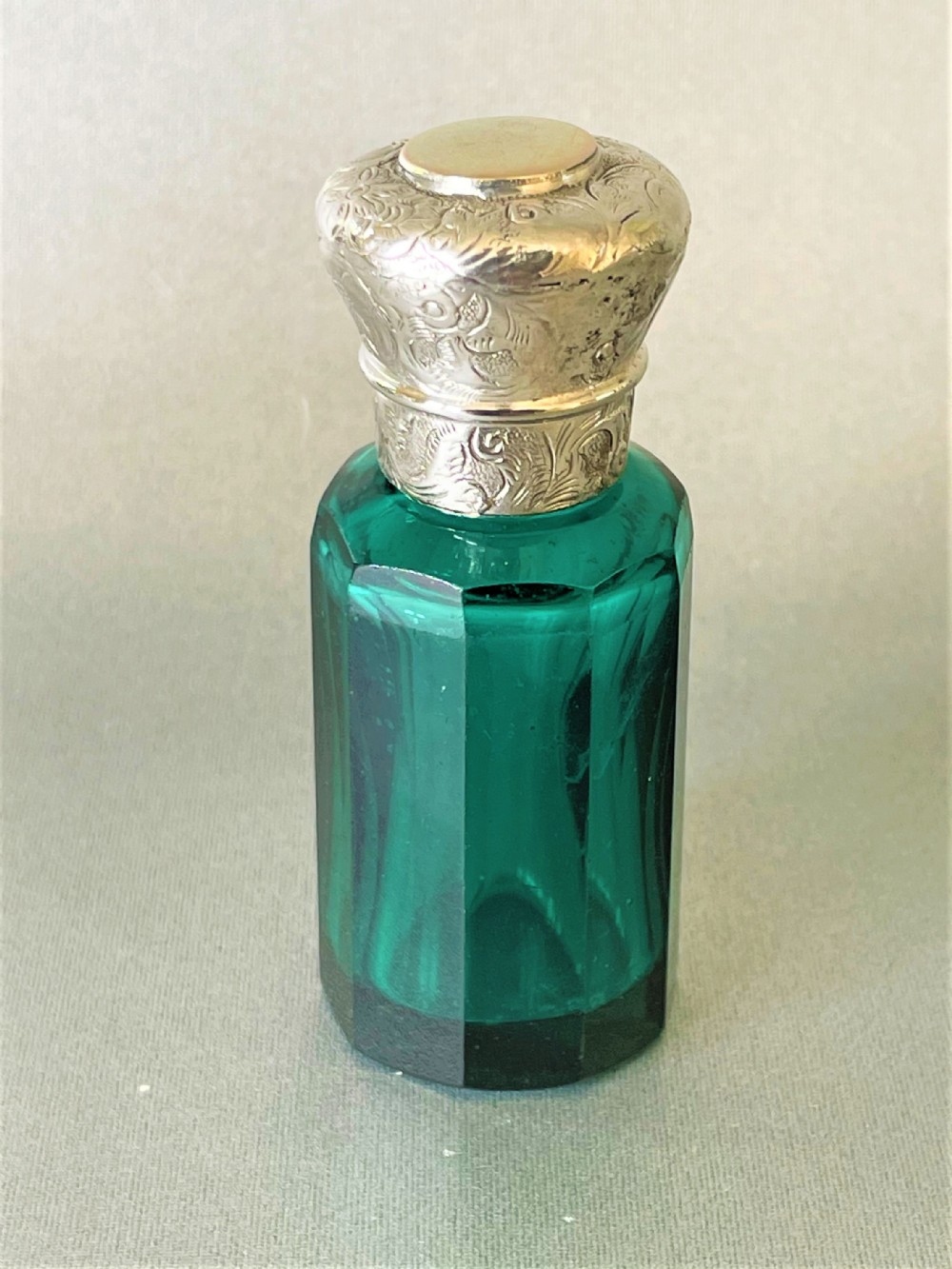 A Victorian Bristol Green Scent Bottle With Silver & Gold Lid
