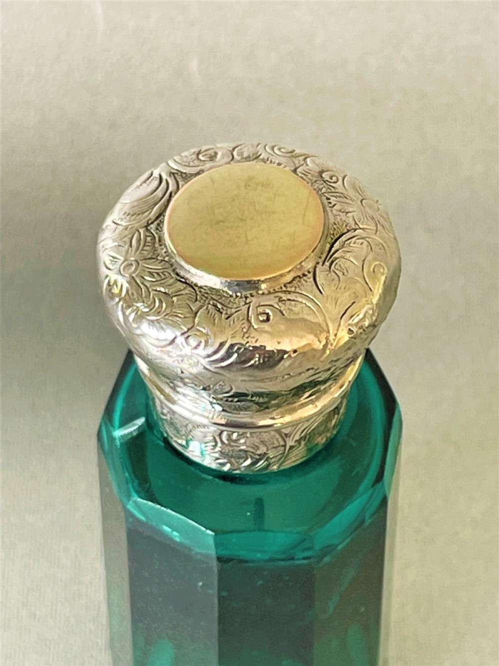 A Victorian Bristol Green Scent Bottle With Silver & Gold Lid View IV