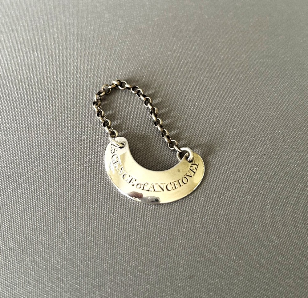 A very rare 'Escence of Anchovey' Georgian silver bottle ticket