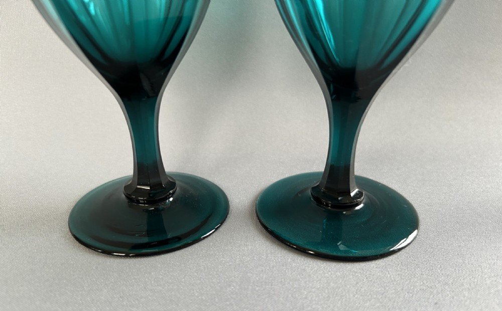 A lovely pair of Victorian aqua green wine glasses View VI
